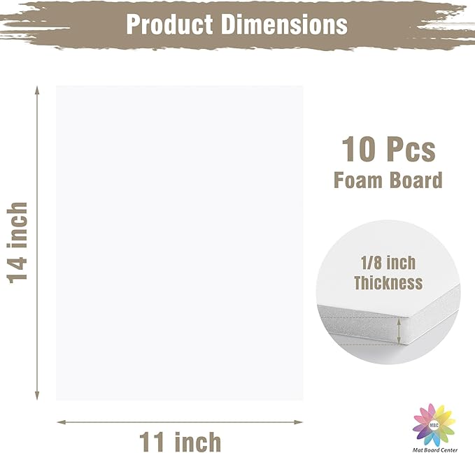 Mat Board Center, Pack of 10 Acid-Free Foam Boards, 11x14 inch White Foam Boards, 1/8" Thick