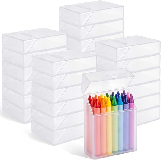 Clabby 48 Pcs Plastic Crayon Organizer Case for 24 Count Crayons Kids Art Supply Storage Box with Lid, Portable Holder for Classroom Home Travel, Fits Standard 24-Pack Crayon (Clear)