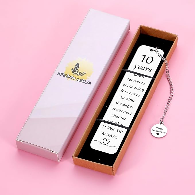 10 Year Anniversary Tin Gifts for Him/Her, 10th Wedding Anniversary for Wife Husband - Tin Anniversary Bookmark for Women Men Couple
