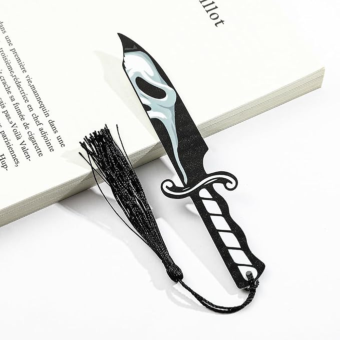 3Pcs Horror Movie Series Bookmarks, Featured Characters Halloween Themed Dagger Acrylic Bookmarks for Book Fans, Writers, Scholars, Bookworms, Friends (3Pcs Dagger Mask)
