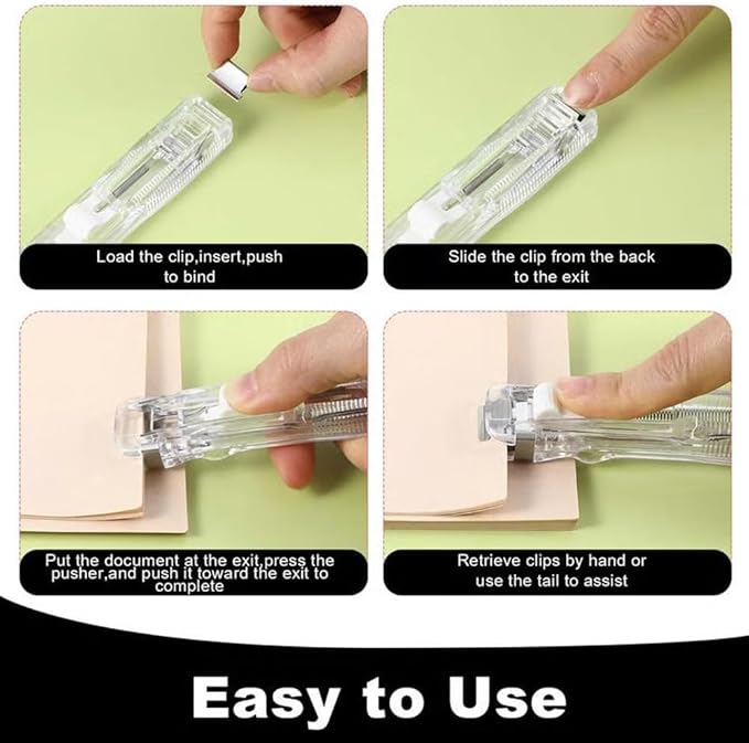 2PCS Portable Binder Clip Stapler - Damage-Free Paper Binding, No Holes, Include 116 Reusable Clips, Push Clip Binding, One-Handed, Easy Operation (2pc+100 Clips)
