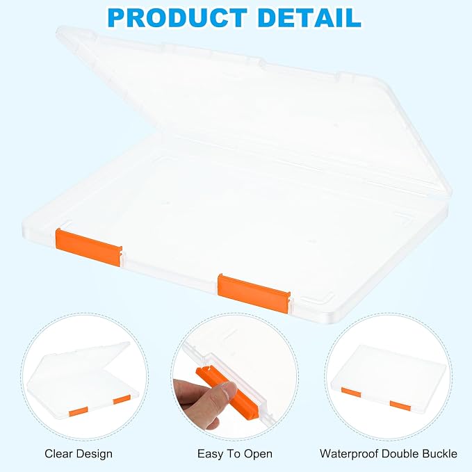 PATIKIL Clear A4 File Portable Project Case with Buckle Plastic Storage Box for 8.5" x 11" Letter Paper Scrapbook Paper Storage Case, 4Pcs, 12.2"x9.1"x0.8", Orange