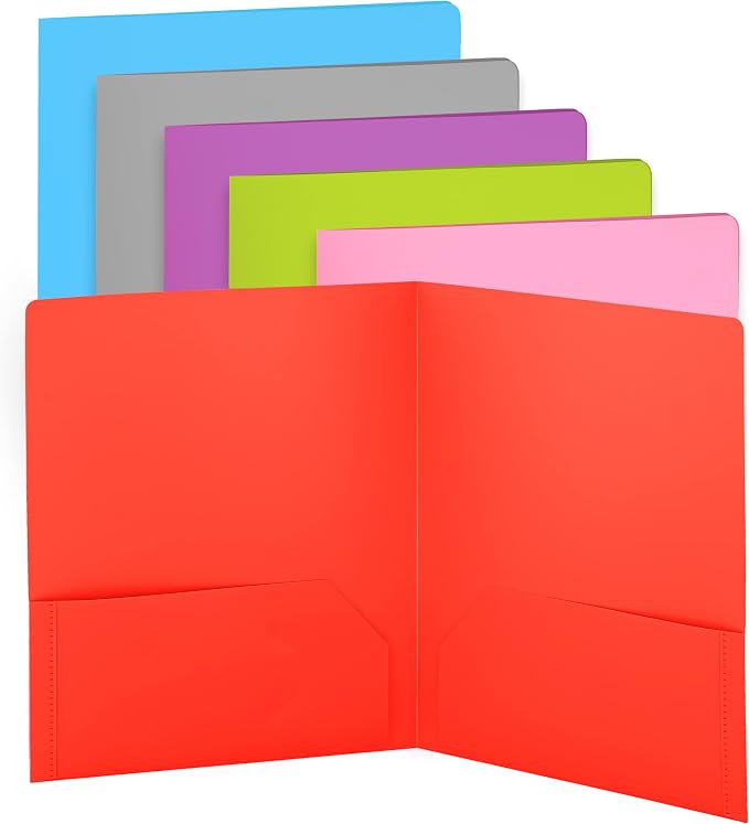 Folders with 2 Pockets Red, Colored Plastic File School Folder Letter Size, Heavy Duty Poly Portfolio Folder with Two-Pockets, Also Available in Purple, Green, Blue, Pink, and Grey, 8 Pc - By Enday