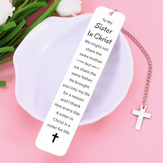 to My Sister in Christ Cross Bookmark Gifts, Secret Sister Gifts for Women Christian, Religious Gift for Female, Baptism Gift for Girls, Inspirational Bible Verse Bookmark, Birthday Gift