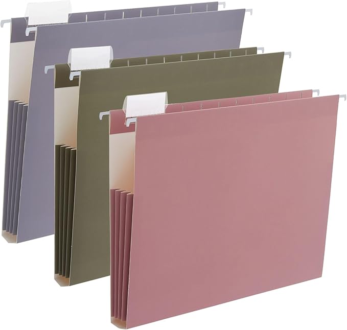 6 Pack Extra Capacity Hanging File Folders Letter Size, Reinforced Expandable Folders with 1/5-Cut Tabs for Filing Cabinets, Durable Office & Home Organizer, Ambient