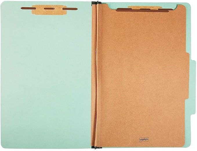 Staples Colored Pressboard Classification Folder, Legal Size, 1 Partition, Green, Durable Construction, 20/Pack