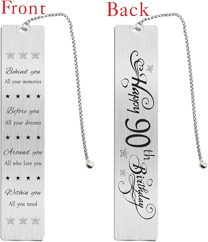 Jzxwan 90th Birthday Gift Ideas - Stainless Steel Bookmark with Inspirational Letter for Men and Women