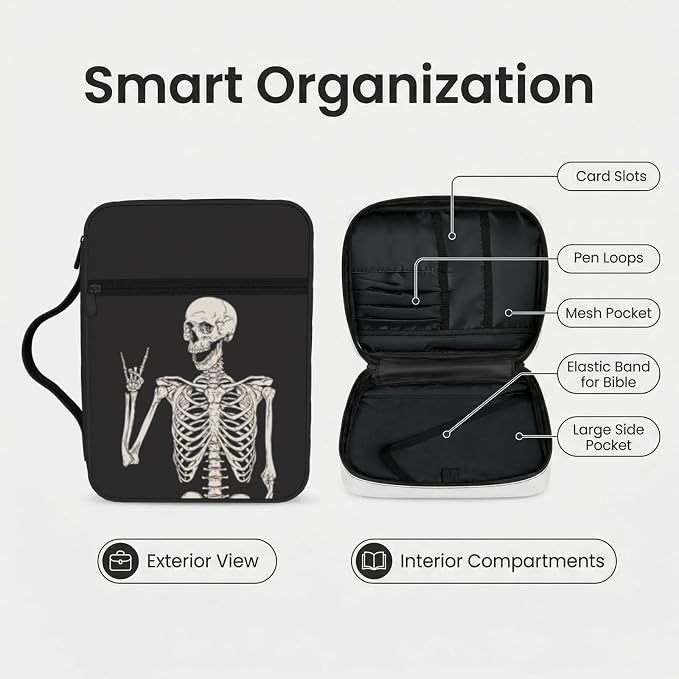 Halloween Skeleton Funny Skull Bible Cover Case Carrying Book Protector Case Bible Study Supplies Accessories Holder Case Christian Gift for Women Men