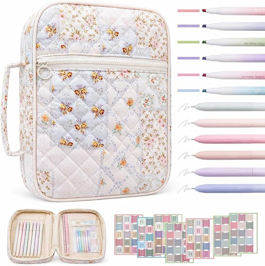 Bible Cover Case For Women,Large Bible Bag with Study Supplies,Quilted Bible Carrying Case for Girls,Portable Bible Case with Highlighter, Pens,Tabs,Bible Study Gifts for Women