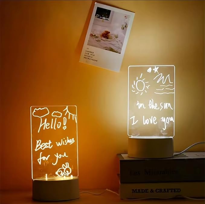 LED Vertical Message Board Light, Acrylic Writing Display Lamp with Stand, White