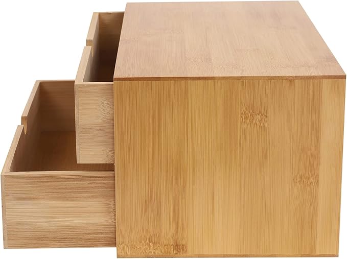 Bamboo Desk Organizer, Drawer Tabletop Storage Organization Box for Office Home Toiletries Supplies, No Assembly Required (2 Drawer)