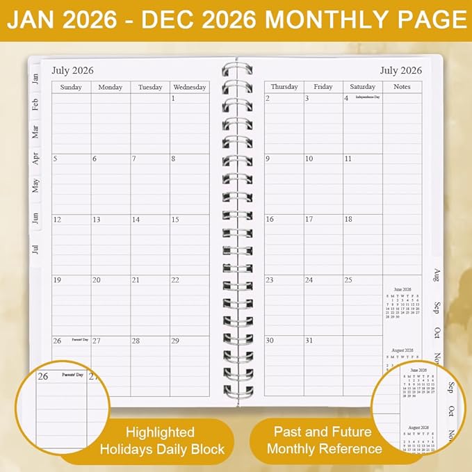 2026 Pocket Planner/Calendar - A6 Weekly & Monthly Planner from January 2026 - December 2026, Easy to Organize Your Daily Life, Medium 3.75" x 6.75", Gold Leaf