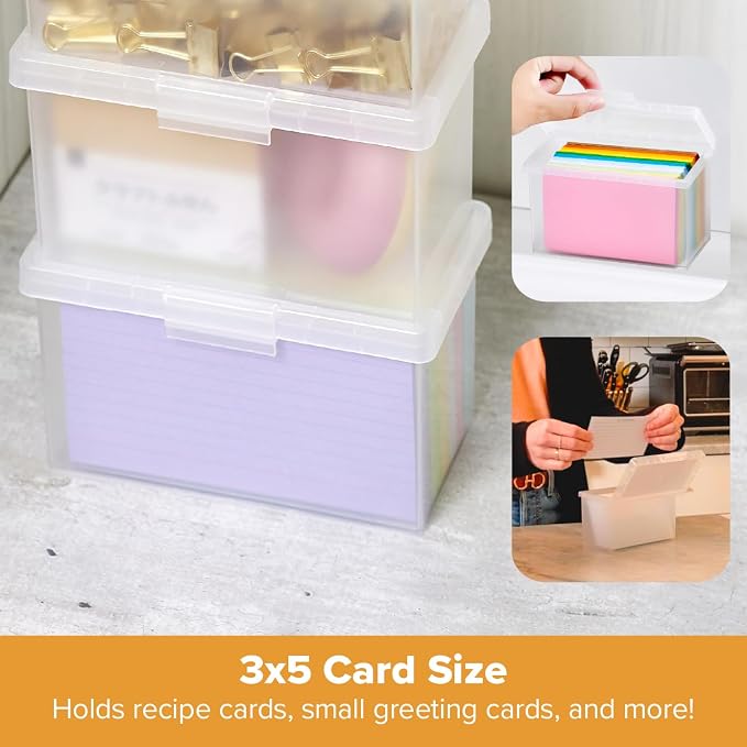 Bostitch Konnect Storage Containers with Lids, Office Organizer, Clear Plastic Box, Stackable for Index Cards, Labels, 1 Qt