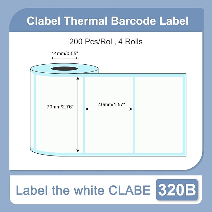Thermal Label, CLABEL Thermal Shipping Label Printer Paper, Sticker Labels for Shipping Packages Postage Home Small Business (2.75"x1.57" (70x40mm)-4 Rolls)