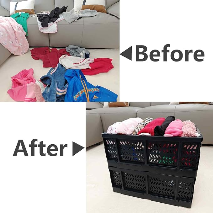 4-Pack Plastic Storage Crates,20L Foldable Baskets,Collapsible Crates, Storage Baskets and Bins for Toys, Home Storage, Office Products, Gifts(Black)