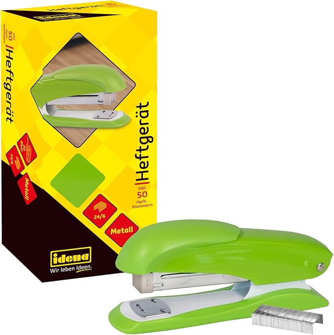 Idena 11543 Stapler 13 cm with 50 Staples 24/6 Green for 20 Sheets