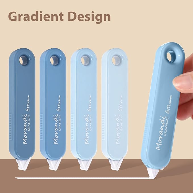 5-Piece Correction Tapes, Aesthetic Cute White Pull Out Tape, Quick Dry, Instant Correct, Easy to Use for School Office Supplies (Blue)