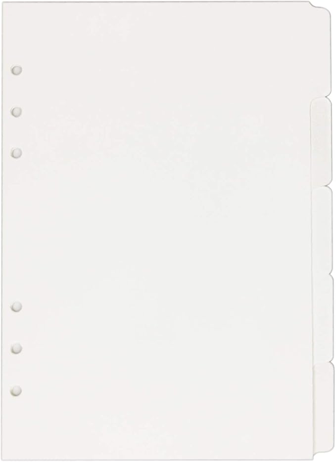 Index Tabs for A5/A6 6-Holes Cover Round Ring View Binder File Folder Loose Leaf Sheet Protectors Binder Cover Protector (Horizontal White Paper, A5/21cm*15cm/8.5 Inch)
