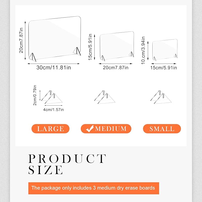 3 Pack Acrylic Dry Erase Board and Marker Glass Alternative Clear Memo Tablet Desktop Display Frameless Small Writing Whiteboard with Stand for School Office Home(5.91 x 7.87 Inch)