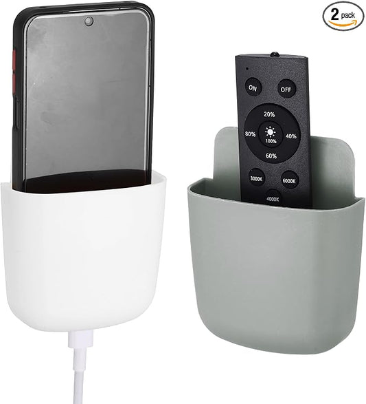 PATIKIL 2Pcs Remote Control Holder Wall Mount, Self-Adhesive TV Air Conditioner Control Holder Phone Charging Organizer for Home Office Bedroom Supply Pen Organizer, White, Gray