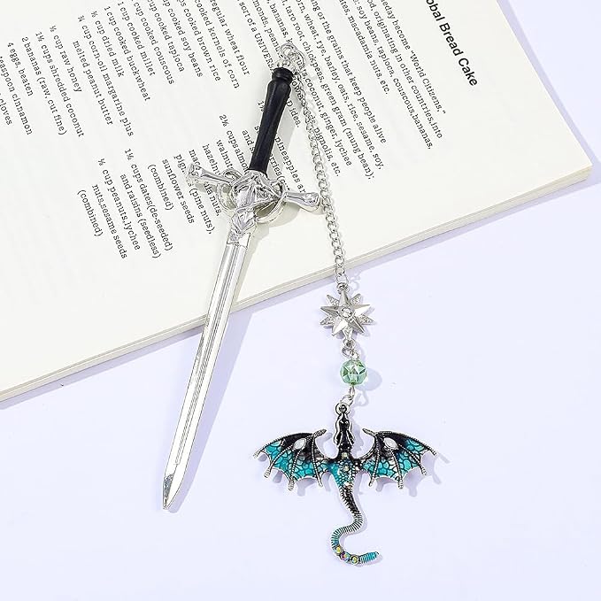 Fantasy Fourth Wing Dragon Sword Bookmarks - Fourth Wing Fans Page Markers Cool Bookmarks for Men Fantasy Dragon Gifts for Male Readers as Birthday Gifts (Dragon Bookmark Set 4)