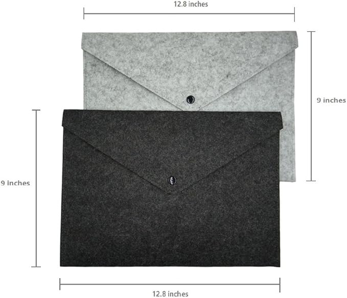 Felt File Folder, Durable Briefcase, Document Bag, Paper File Folders, Portfolio Case, Letter Envelope, Handbag Button Closure, for Office Home School Stationery,Set of 2 (Dark & Light Grey)