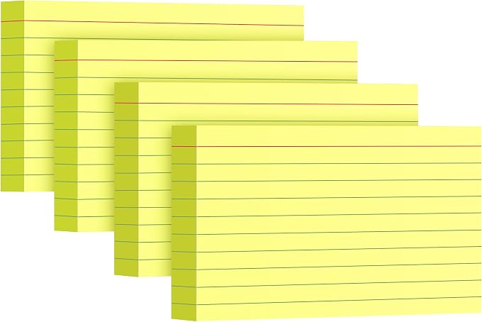 YIZUUN Yellow Index Cards 3x5, 200 Pack, Ruled Index Cards, Flash Cards for Studying, Heavy Note Cards for Office, Home and School, 4 Packs of 50