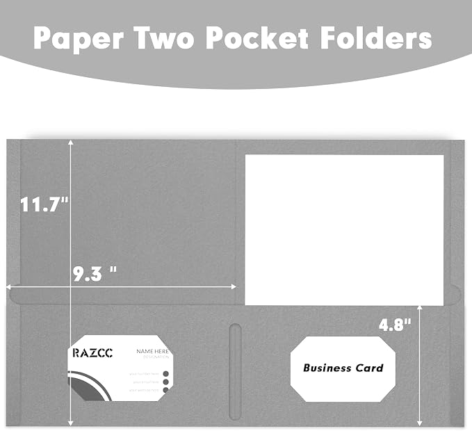 Two Pocket Folders, RAZCC 75 Pack 2 Pocket Folders Fit Letter Size Paper, Paper Folders with Pockets for School Office Business Home (Grey)