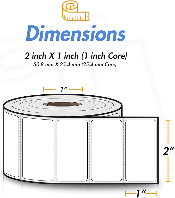 (10 Rolls, 13000 Labels) 2" x 1" Direct Thermal Blank Shipping Labels for Rollo Label Printer & Zebra Desktop Printers - 1" Core, FBA UPC Barcodes Postage Address Sticker - Adhesive Perforated