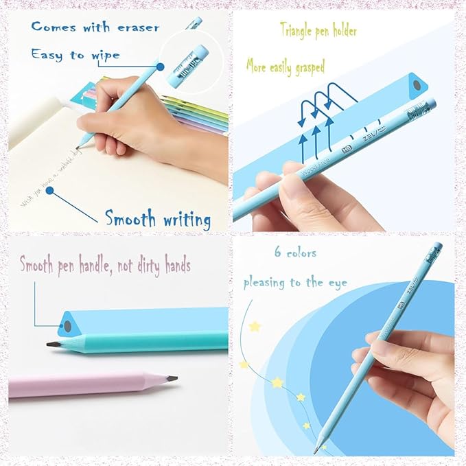 24Pcs Lead Pencil #2 HB Pre-sharpened Pastel Color Number 2 Wooden Pencil with Erasers Writing Drawing for School Company Office Stationery Gift