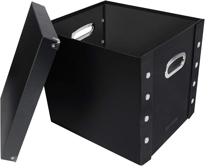 Snap-N-Store Vinyl Record Storage Box - 12" - 2 Pack - Crate Holds up to 75 Vinyl Albums - Black