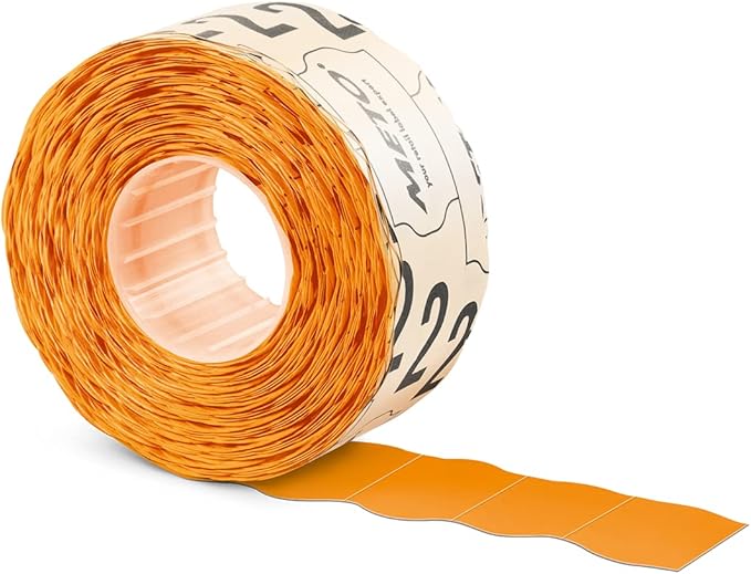 Meto Price Gun Labels (26×12 mm, Single-line, 6,000 Labels, Fluorescent Orange, Permanently Adhesive, for METO, Contact, Sato, Avery, Tovel, Samark etc.)