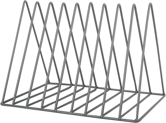 EASEPRES Vinyl Record Holder Storage, 9 Slot Metal Magazine Book Album Display Rack, Stylish Triangle Desktop File Sorter Organizer for Home Office, Grey