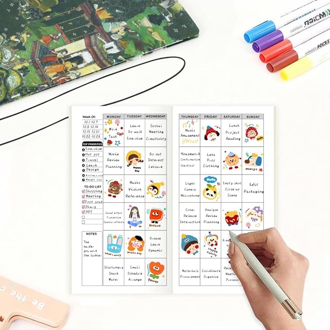 Pocket Planner Notebook with Plastic Sleeve, Weekly Planner Refills, 30Sheets, 8.25x4.25inches Regular TN Journal Notebooks, Travelers Notebook Insert for Weekly Goals & Time Management. Jaipur