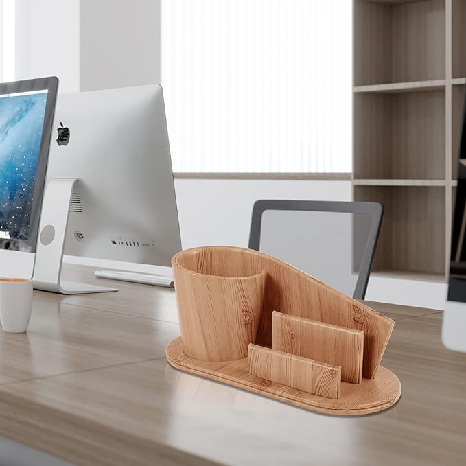 Fashion PU Leather Pen Holder Office Supplies Desk Organizer Storage Box,Desktop Caddy Organizers & Business Cards Holder,Pencil Holders(Apricot Faux Leather)