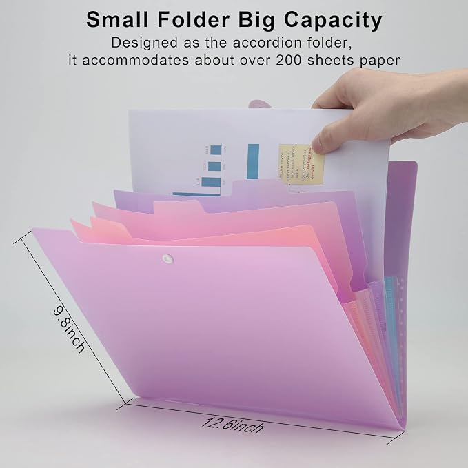 NAFY Colorful Expanding File Folder, 5 Pockets Folder with Colored Labels Portable Weave Pattern Accordion File Folder A4 Letter Size Project Organizer Document Folder for office school (Black+Purple)