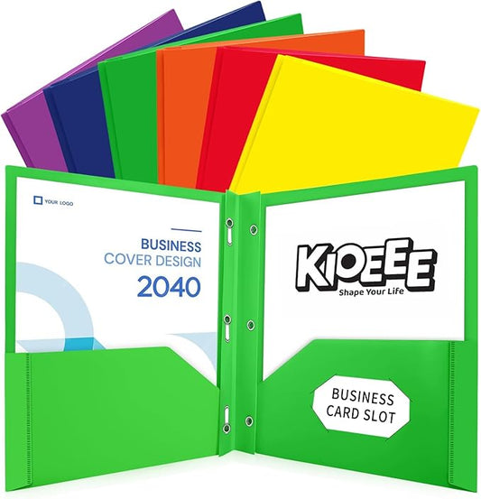 Plastic Folders with Pockets and Prongs (6 Pack,Multi-Colored),Fit Letter Size Paper,Business Card Slot,2-Pocket Folder for School Office or Home,Durable Acid-Free Poly,Back to School Supplies