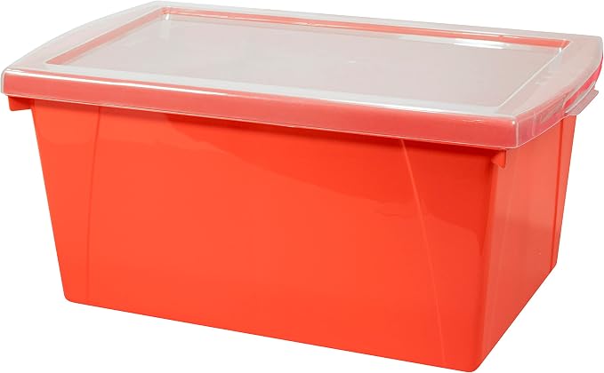 Storex 5.5 Gallon Storage Bin with Lid – Plastic Classroom Organizer for Books and Supplies, Assorted Colors, 6-Pack (62741U06C)