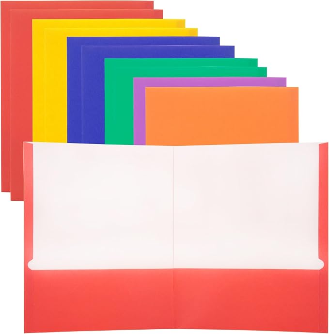 BAZIC Products 2 Pockets Paper Folder Portfolio, Letter Size Folders Holder, Assorted Color, 1 Unit, Random Color