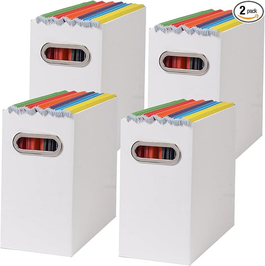 Collapsible File Organizer Box with Handle,12.20x5.11x9.84Inches, Filing Organizer for Home or Office, Small Portable File Box(4 Packs, White)