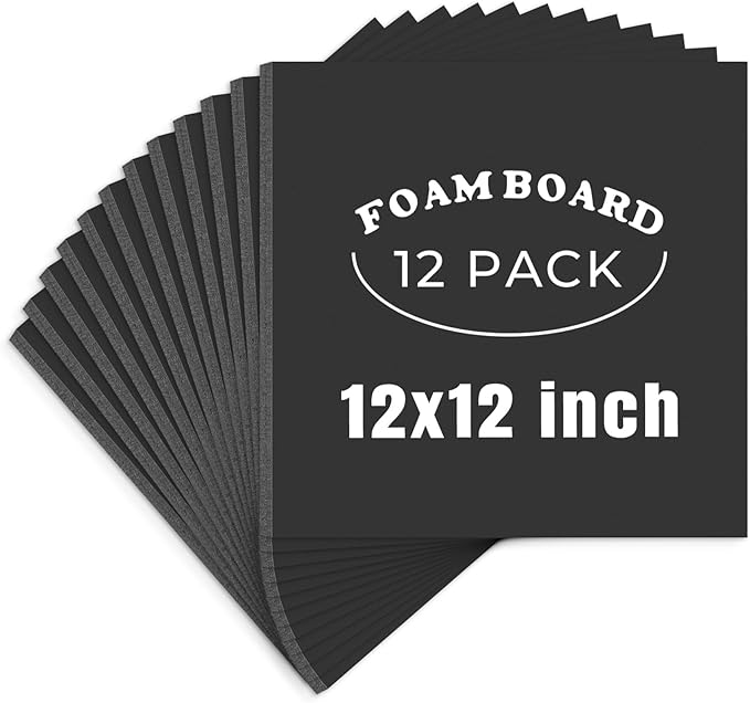 AUEAR, 12 Pack 12x12 Black Foam Boards 1/8" Thickness Foam Core Boards for Presentation Board for School Crafts Office Art Projects Display, Mounting, Print
