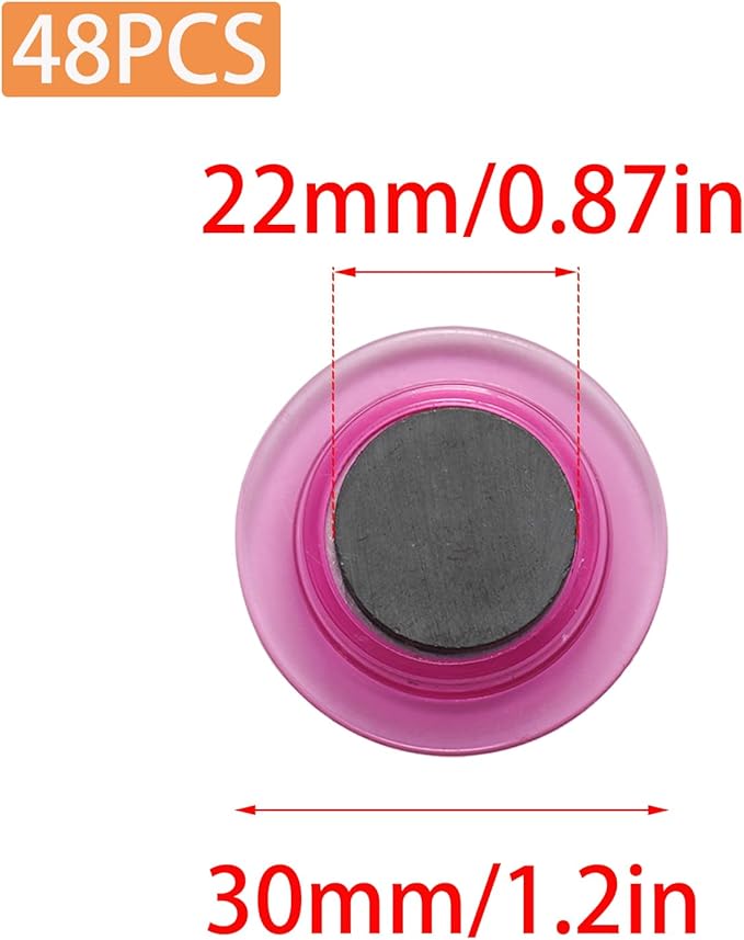 48 Pcs Pink Round Magnets for Whiteboard,Round Small Magnets for School,Office,Home (1.2 Inch)
