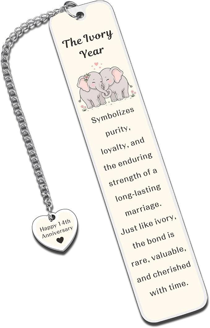 14 Year Anniversary Ivory Gifts for Her Him Bookmark for 14th Anniversary Wedding Gifts for Husband Wife Women Men Valentines Anniversary Ivory Gifts for Couple Sweetest Day Christmas Birthday