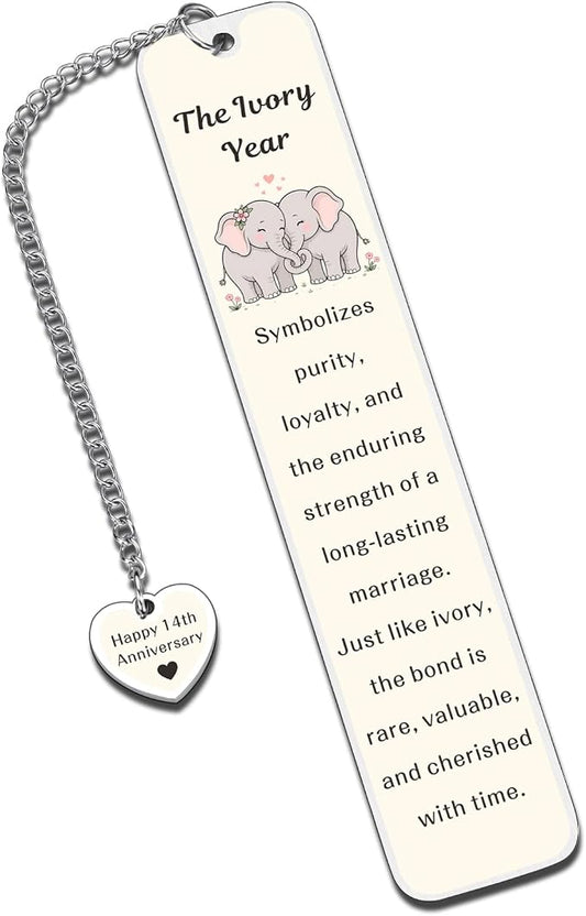 14 Year Anniversary Ivory Gifts for Her Him Bookmark for 14th Anniversary Wedding Gifts for Husband Wife Women Men Valentines Anniversary Ivory Gifts for Couple Sweetest Day Christmas Birthday