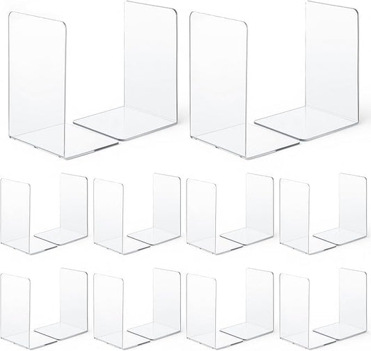 20 Pieces Book Ends, Clear Acrylic Bookends for Shelves, Heavy Duty Book Holders, Non Skid Decorative Bookends for School, Library, Bedroom, Office