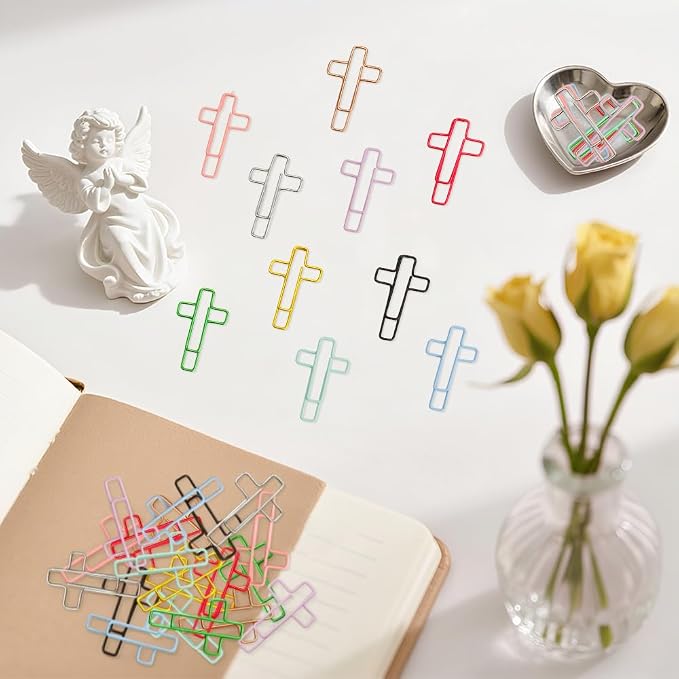 100PCS Cross Paper Clips Bible Bookmark Christian Bookmarks Bible Study Supplies Paper Clips Christian Accessories for Women Cute Binder Clip Small Cross Clip Religious Gifts
