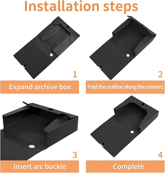 HUA JIE A4 Storage File Boxes Plastic Archives Cases with Lid, File Folder Organizer Document Filing Box for office,31×7.5×23.5 cm, Black(Pack of 8)