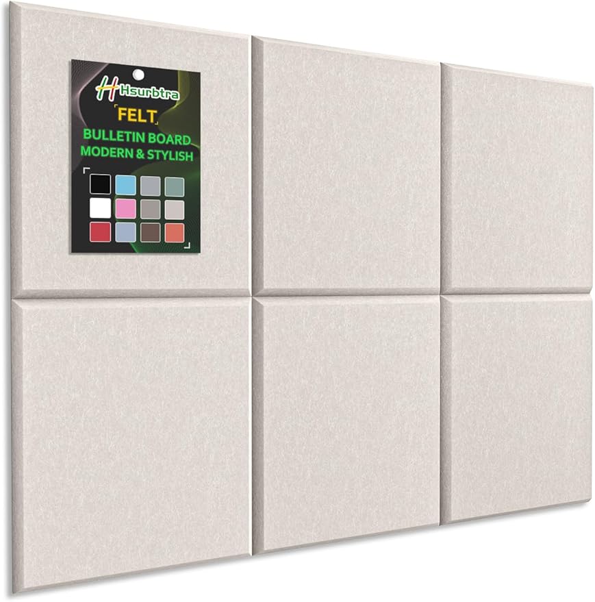 Hsurbtra Cork Board for Wall 24 x 18 Inch, 6 Pack Felt Bulletin Notice Board with Pushpins for Office Home School Farmhouse Wall Decor, Beige
