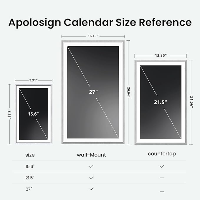 Apolosign 21.5-inch Digital Calendar : Dual Mode Smart Wall Planner, No Subscription, Install Apps, Sync Calendars, Electronic Touchscreen Interactive Display for Family Schedules, Chore Chart (Gray)
