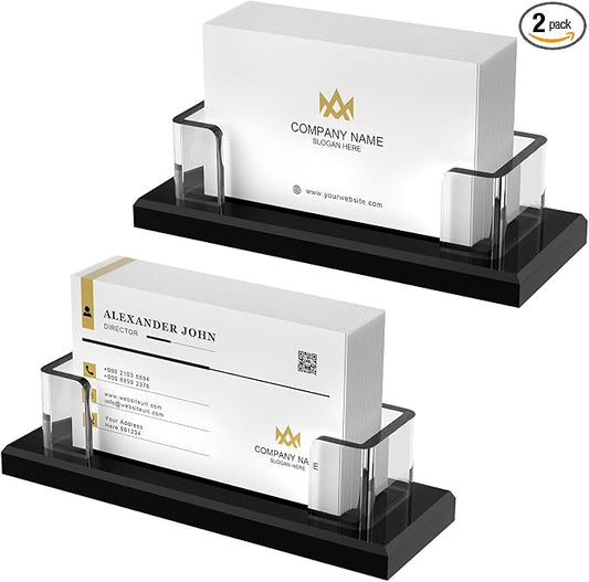 Acrylic Business Card Holder, Clear Card Display Stand for Desk, Business Card Organizer for Office Home Exhibition 2 Pack(Black)
